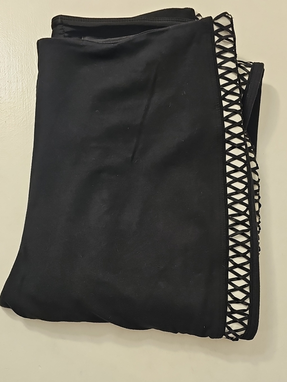 Lysse Black Leggings W/Lattice Braided Stripes Size Large